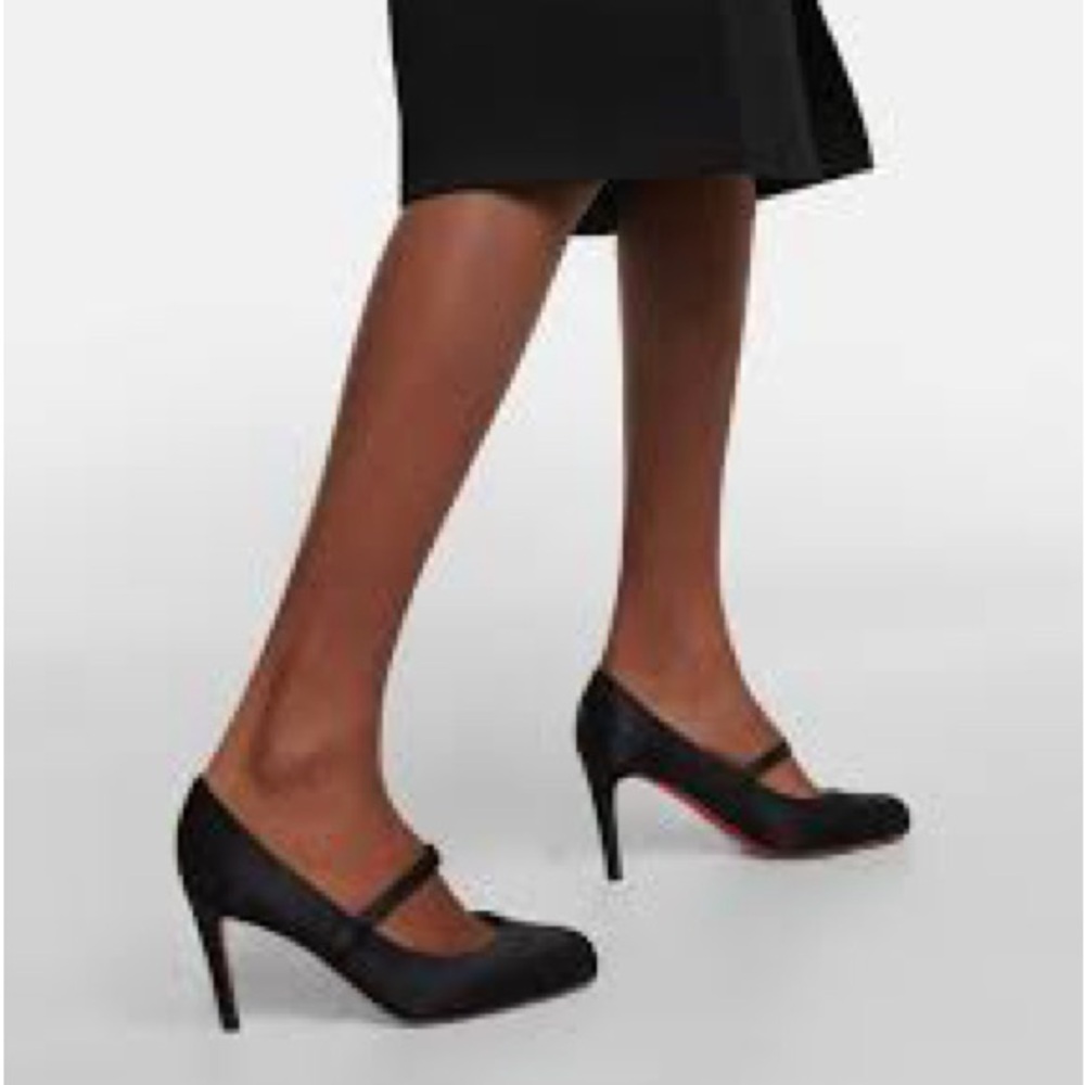 Christian Louboutin Black PUMPIE WALLIS 85 Satin Crepe  Mary Jane Heels 38